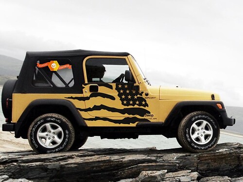 Adhesivo de vinilo con bandera de EE. UU. envejecida para el lateral del Jeep Wrangler 1999-2006