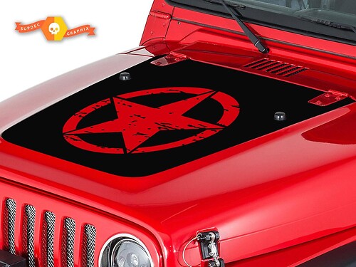 Pegatina de vinilo con estrella desgastada para capó de Jeep Wrangler 1999-2006