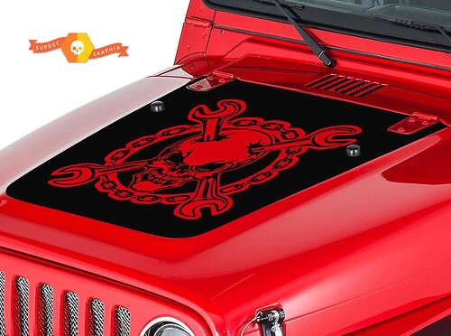 Adhesivo Vinilo Calavera Mecánico con Llave para Capó Jeep Wrangler 1999-2006