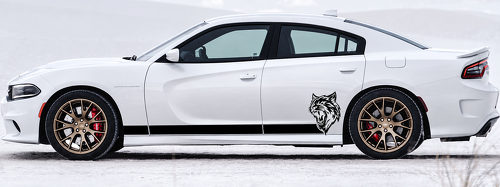 Custom Cat Head Solid Stripe Pair Faldón lateral Adhesivo de vinilo para Dodge Charger Hellcat 2011-2018