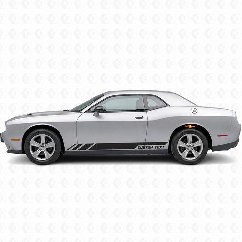 CUSTOM TEXT Triple Slant Rocker Stripe Pair Faldón lateral Adhesivo de vinilo para Dodge Challenger 2009-2018