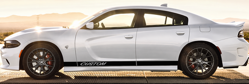 CUSTOM Cursive Solid Rocker Stripe Pair Faldón lateral Adhesivo de vinilo para Dodge Charger 2011-2017