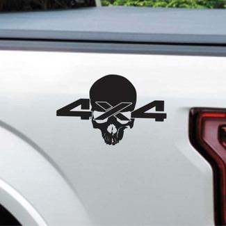 (2X) Skull 4 X4 Logo calcomanía vinilo pegatina camión cama carbón rodillo para Dodge Ram 1500