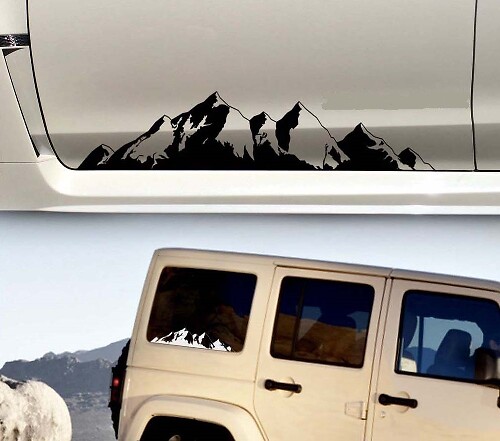 Juego de vinilos con siluetas de cordillera para coche, camión, SUV y camper