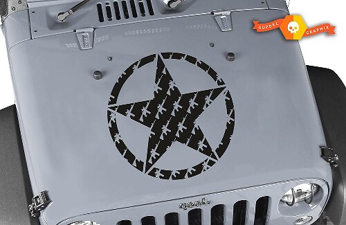 Vinilo adhesivo del capó con siluetas de arma de Army Star para Jeep Wrangler