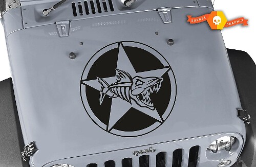 Calcomanía de Capó Oscar Mike Fish Skeleton Military Star para Jeep Wrangler