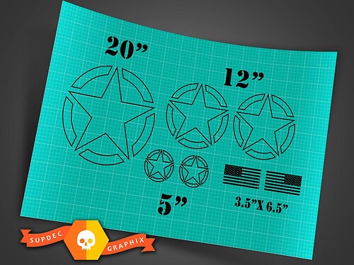 Calcomanía Vinilo Juego Completo Estilo Contorno Estrellas Militares Bandera USA para Jeep Wrangler
