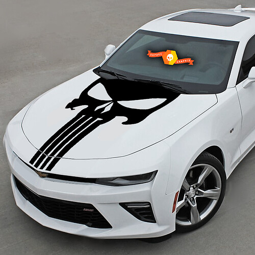 Chevrolet Camaro 2016-2018 Punisher Style Skull Hood Pegatina Calcomanía Raya
