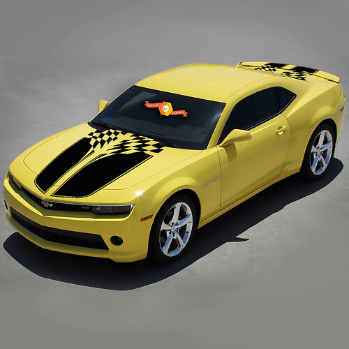 Chevrolet Camaro 2010- 2015 Rayas de vinilo de carreras con bandera a cuadros
