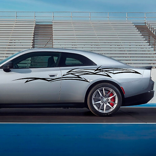Calcomanía de vinilo lateral con franjas tribales abstractas para Dodge Charger Eléctrico_1