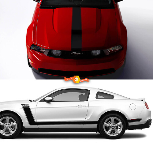 Boss Racing 302 Kit de calcomanías adhesivas para capó y rayas laterales para Ford Mustang
