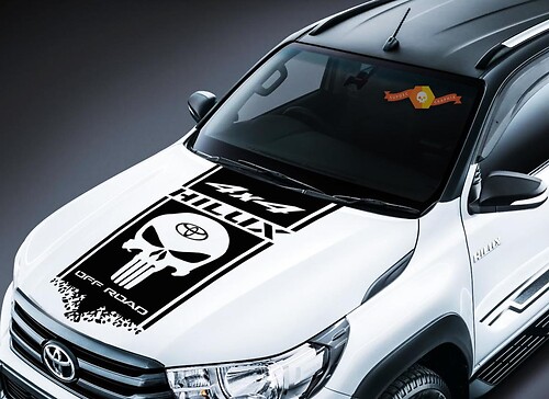 Calcomanía adhesiva de vinilo con franja ancha estilo Punisher para capó de Toyota Hilux