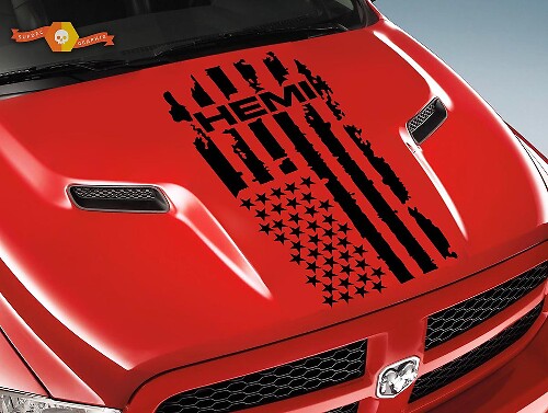 DODGE RAM Hemi 1500 2500 - 1x HOOD DECAL gráficos vinilo raya pegatina bandera logo
