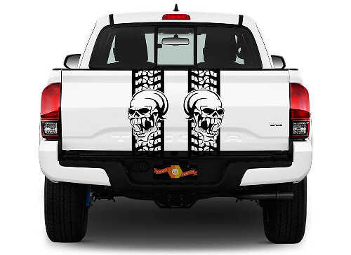 Calcomanías Vinílicas de Rayas de Huella de Neumático con Calavera para Portones Traseros de Camionetas Pickup