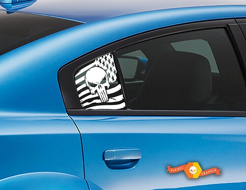 2 Dodge Charger Window US flag Punisher Vinilo Parabrisas Calcomanía Pegatinas gráficas
