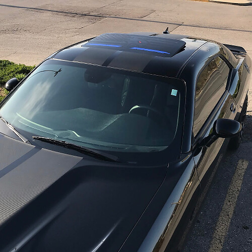 Calcomanía vinilo para parabrisas con bandera de EE.UU. y línea azul para techo solar, para Dodge Challenger