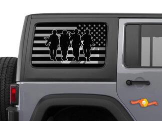 Calcomanía para parabrisas de la bandera de 4 soldados de EE. UU. Veterano estadounidense - Pegatinas JKU para Jeep Hardtop Wrangler
