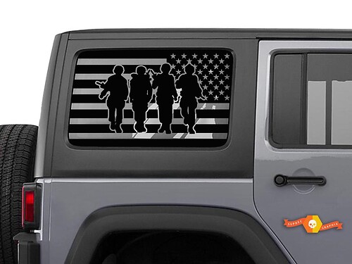 4 Soldados Pegatina de Vinilo con Bandera de EE.UU. para Parabrisas Jeep Wrangler