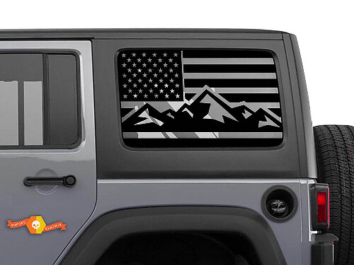 Juego de vinilos para ventana lateral trasera con montaña y bandera de EE. UU. para Jeep Wrangler