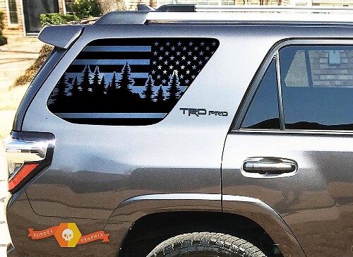 Calcomanía de vinilo para ventana de bandera de EE. UU. con diseño de bosque para Toyota 4Runner 2010-2019