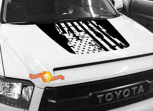 Calcomanía de vinilo para capó con bandera de EE.UU. en estilo desgastado para Toyota Tundra 2014-2018