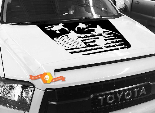 Calcomanía de vinilo con banderas de Estados Unidos y patos voladores para el capó de Toyota Tundra 2014-2018