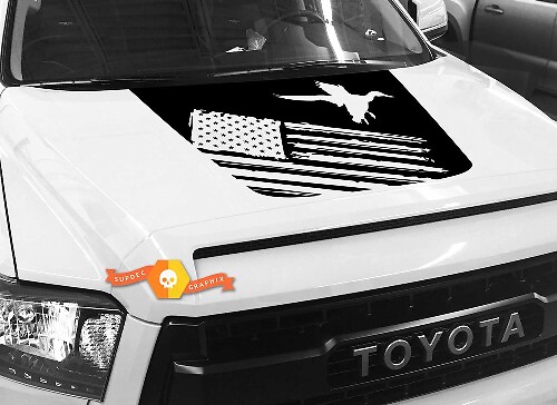 Calcomanía de vinilo con silueta de pato aterrizando y bandera de EE. UU. para capó Toyota Tundra 2014-2018