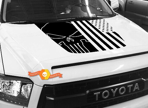 Vinilo adhesivo para capó con calavera Punisher y bandera de EE.UU. para Toyota Tundra 2014-2018