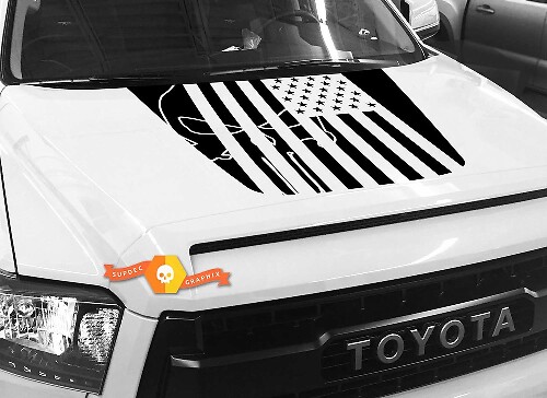 Calcomanía de vinilo para capó con logo de calavera Punisher y bandera de EE. UU. para Toyota Tundra 2014-2018