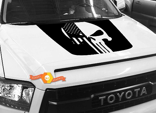 Adhesivo de vinilo capó Calavera Punisher con bandera USA para Toyota Tundra 2014-2018
