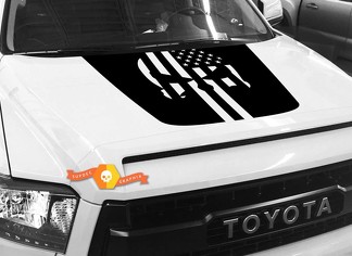 Calcomanía de gráficos de bandera de Punisher desgastada de Hood USA para TOYOTA TUNDRA 2014 2015 2016 2017 2018 #34
