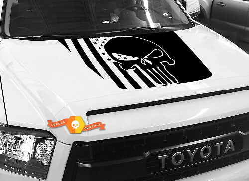 Calcomanía de vinilo con bandera de EE. UU. y calavera Punisher para capó Toyota Tundra 2014-2018