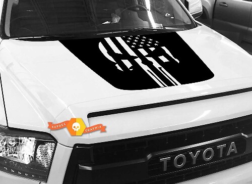 Calcomanía de vinilo para capó estilo calavera Punisher con bandera de EE. UU. para Toyota Tundra 2014-2018