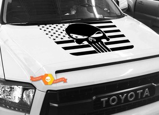 Calcomanía de gráficos de bandera de Punisher desgastada de Hood USA para TOYOTA TUNDRA 2014 2015 2016 2017 2018 #38
