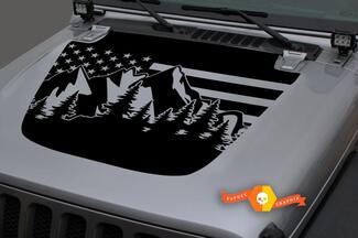 Vinilo para capó Forest Mountains USA Flag Blackout Decal Sticker para 18-19 Jeep Wrangler JL #2

