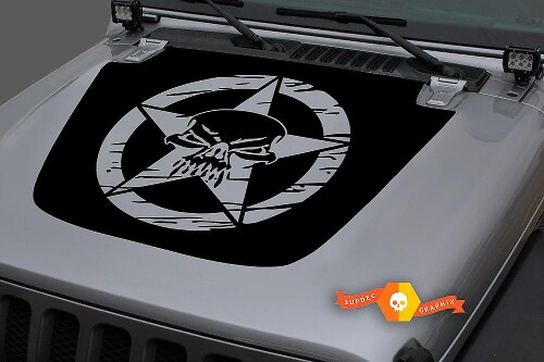 Calcomanía de apagón desgastado con estrella militar de calavera de vinilo para 18-19 Jeep Wrangler JL #1
