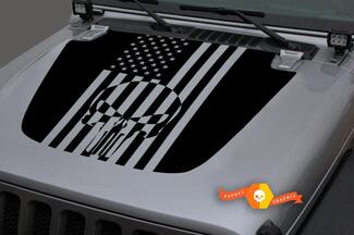 Jeep Hood Vinilo Punisher Bandera de EE. UU. Blackout Calcomanía para 18-19 Jeep Wrangler JL # 2
