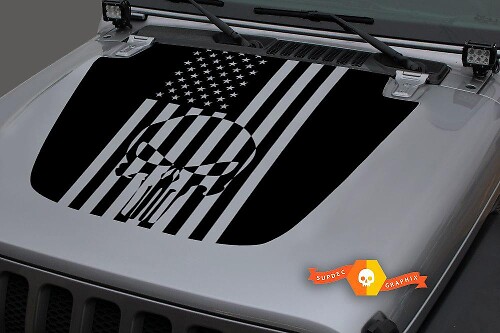 Calcomanía de vinilo con capucha de bandera de EE. UU. con calavera de Punisher para Jeep Wrangler 2018-2019