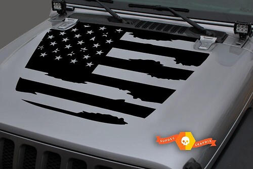 Adhesivo de vinilo con bandera de EE. UU. desgastada para capó de Jeep Wrangler 2018-2019