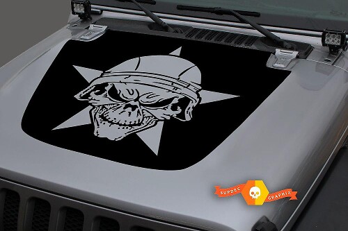 Calcomanía adhesiva de vinilo Militar Star Skull Blackout para capó Jeep Wrangler JL 3