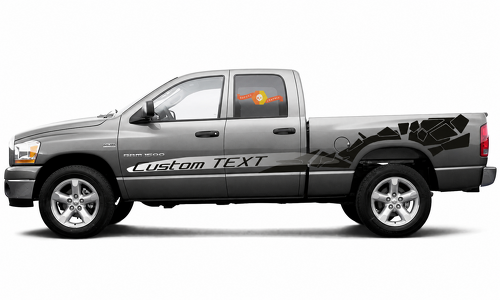 Power Wagon Style Custom TEXT Shattered Stripe Pair Lateral Lateral de caja Adhesivo de vinilo para RAM 1500 Rebel 2019