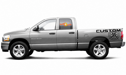 CUSTOM Compass Rose Stripe Pair Lateral de caja Adhesivo de vinilo para RAM 1500 4th Gen (DS) Rebel 2008-2024
