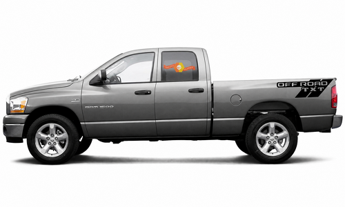 OFF ROAD TXT Angular Slash Pair Lateral de caja Adhesivo de vinilo para RAM 1500 4th Gen (DS) Rebel 2008-2024
