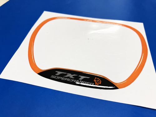 SRT Hellcat Style Orange Supercharged Custom TXT Cat Domed Trim Ring — Adhesivo de vinilo (volante) para Dodge Challenger