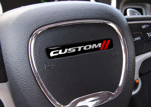 Black Red Twin Stripes Custom Domed Insert — Adhesivo de vinilo (volante) para Dodge Challenger