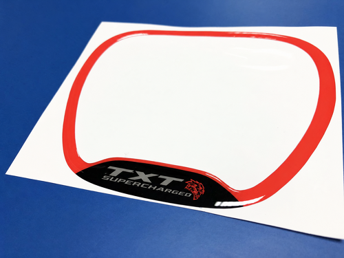 SRT Hellcat Style Red Supercharged Custom TXT Cat Domed Trim Ring — Adhesivo de vinilo (volante) para Dodge