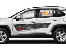 Juego de calcomanías de vinilo con rayas laterales estilo TRD camuflaje para Toyota RAV4 2019-2020_2