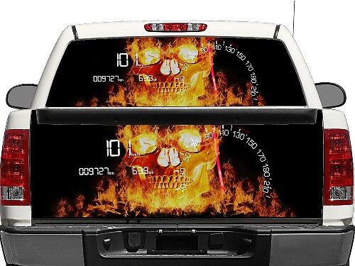 Calcomanía Vinilo de Calavera Ardiente para Ventana Trasera o Portón Trasero para Camionetas Pick-up y SUV