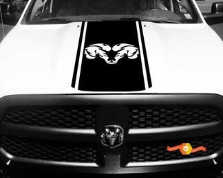 Calcomanía de vinilo Dodge Ram 1500 HOOD Ram Head Racing HEMI Stripe Stickers #33
