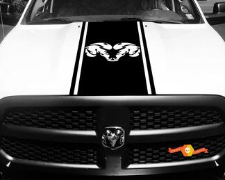 Calcomanía de vinilo Dodge Ram 1500 HOOD Ram Head Racing HEMI Stripe Stickers #35
